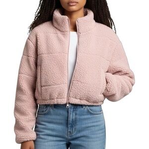 Streetwear Society Sherpa Teddy Pink Crop Jacket Size L, Oversized Kawaii Fluffy